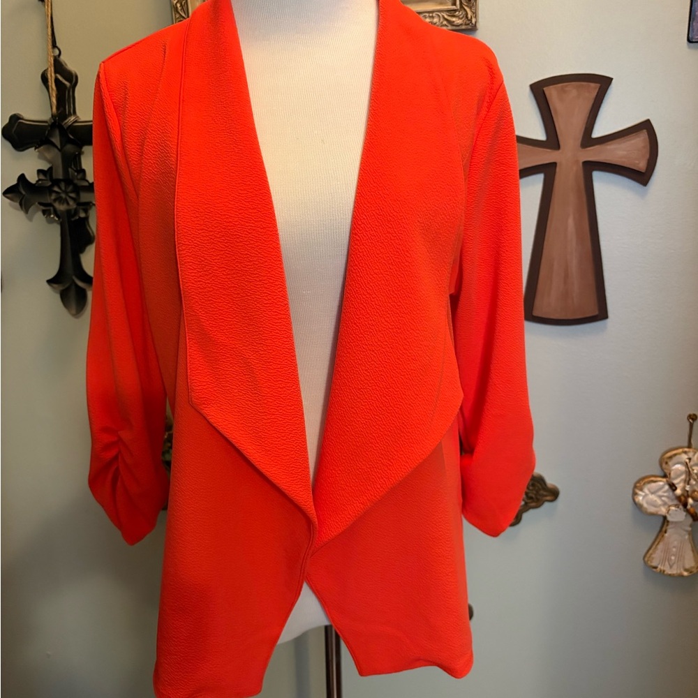 Vibrant Orange Open Front Blazer